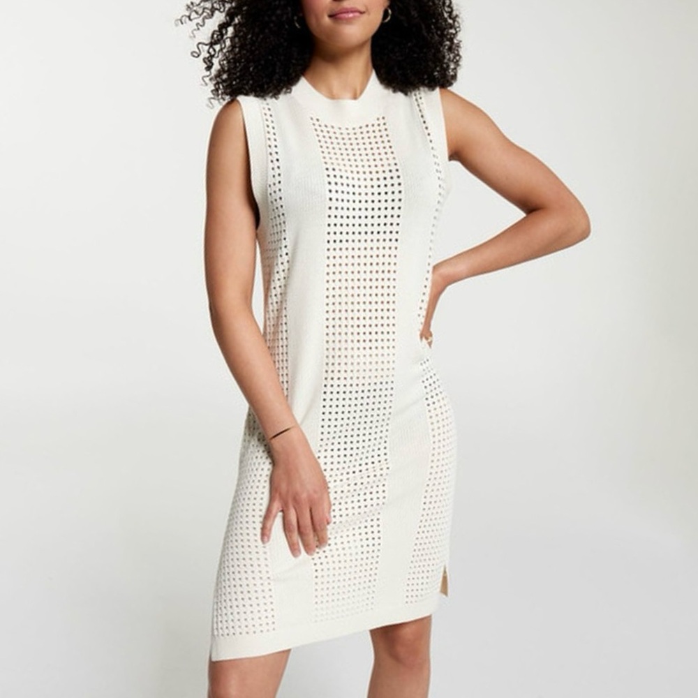 NWT CALIA Women's Crochet Cover Up Dress - Light Sand